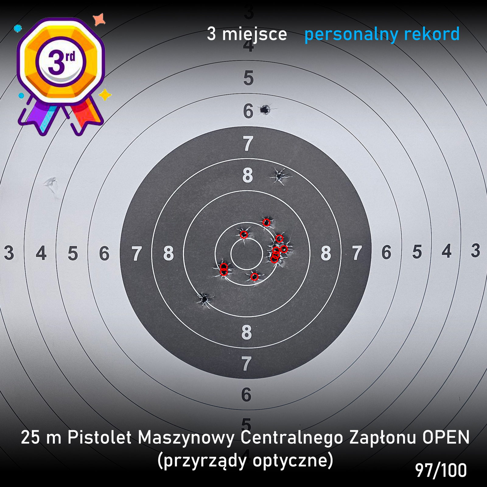 Tarcza: pistolet maszynowy 25m open — 97 punktów